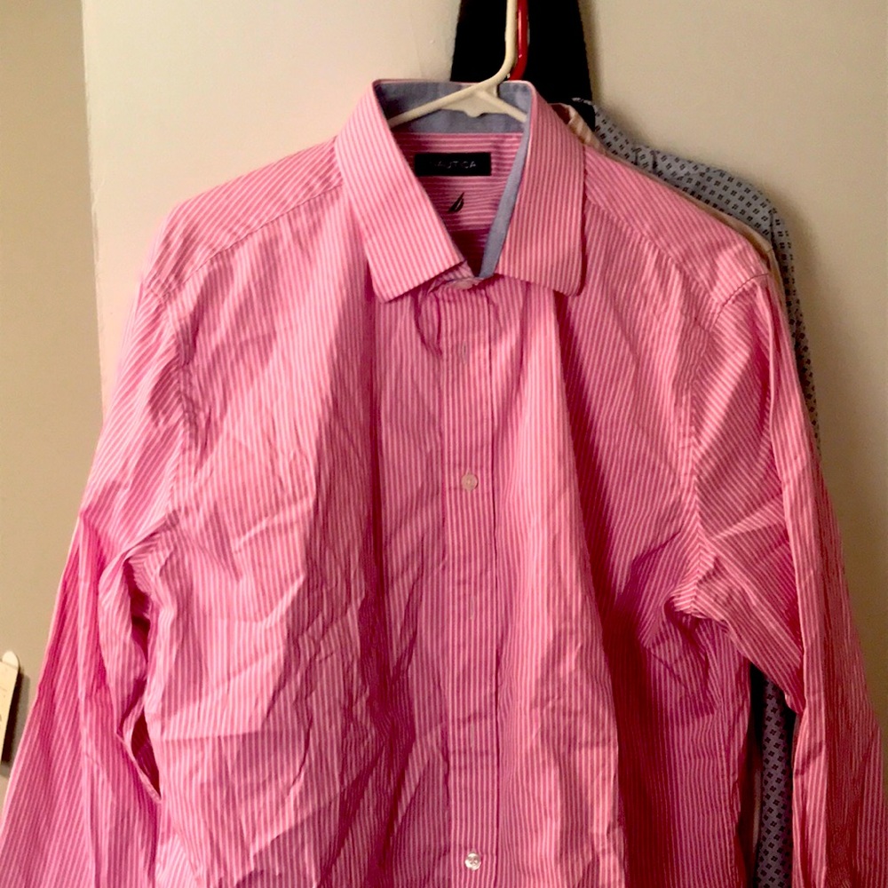 Bright pink,white,Nautica bottom down dress shirt ,NBW
